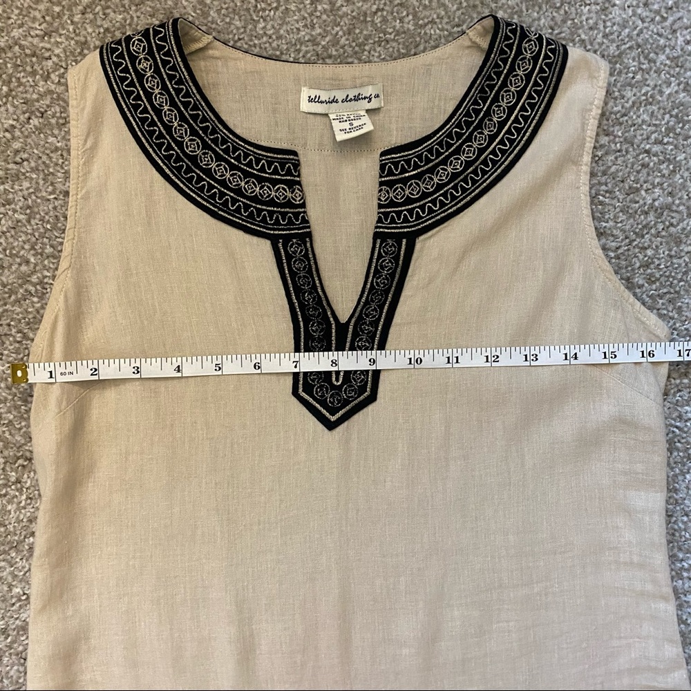 TELLURIDE CLOTHING CO. Embroidered Split Neck Sleeveless Linen Top - Picture 6 of 9